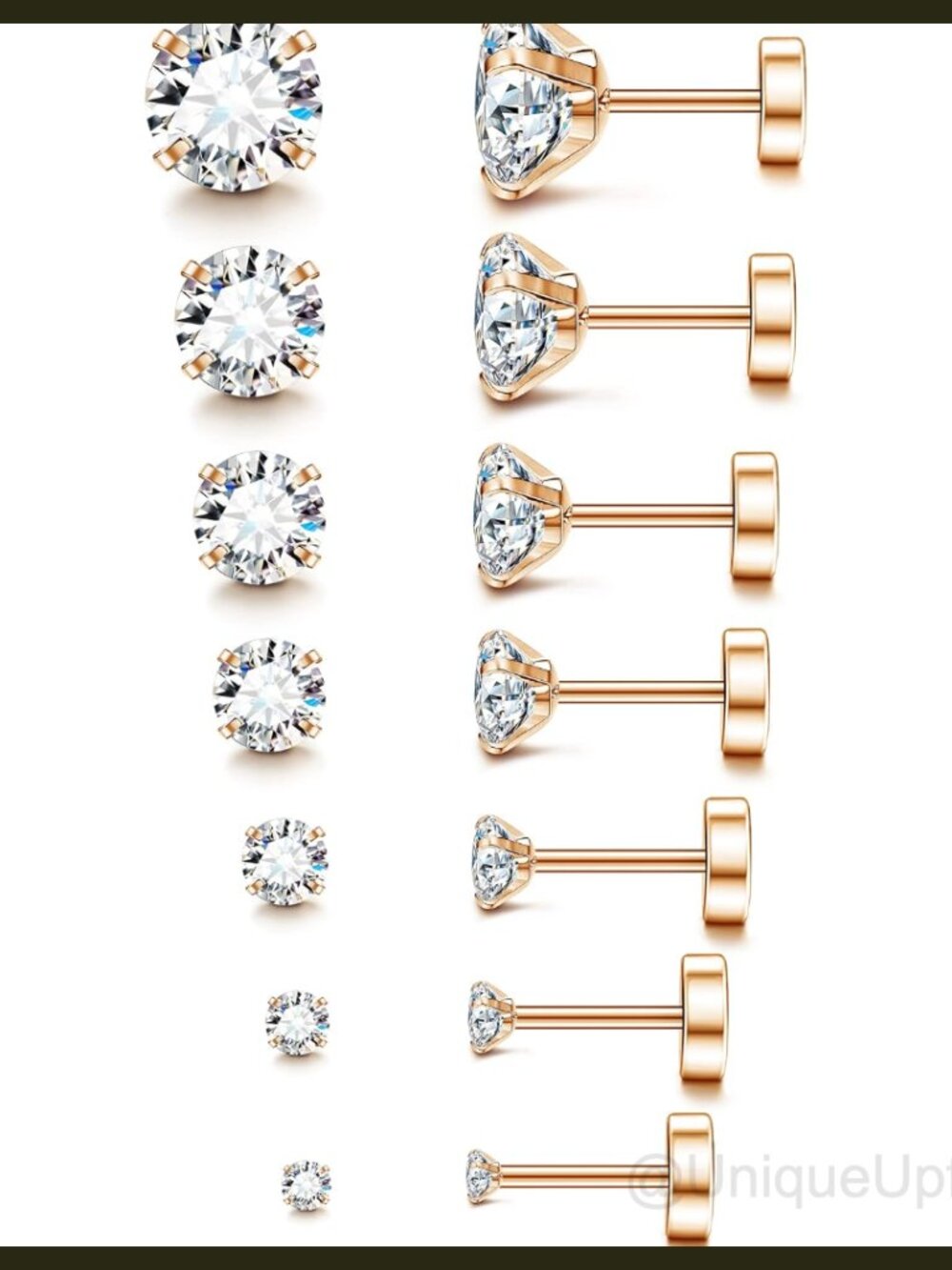 20G Hypoallergenic Flat Back Stud Earrings 316L Stainless Steel 7 Pairs